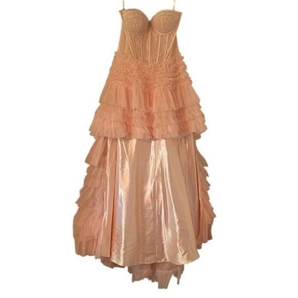 Jovani‎ Women's Light Pink Corset Bodice Layered Skirt Ballgown Size 12